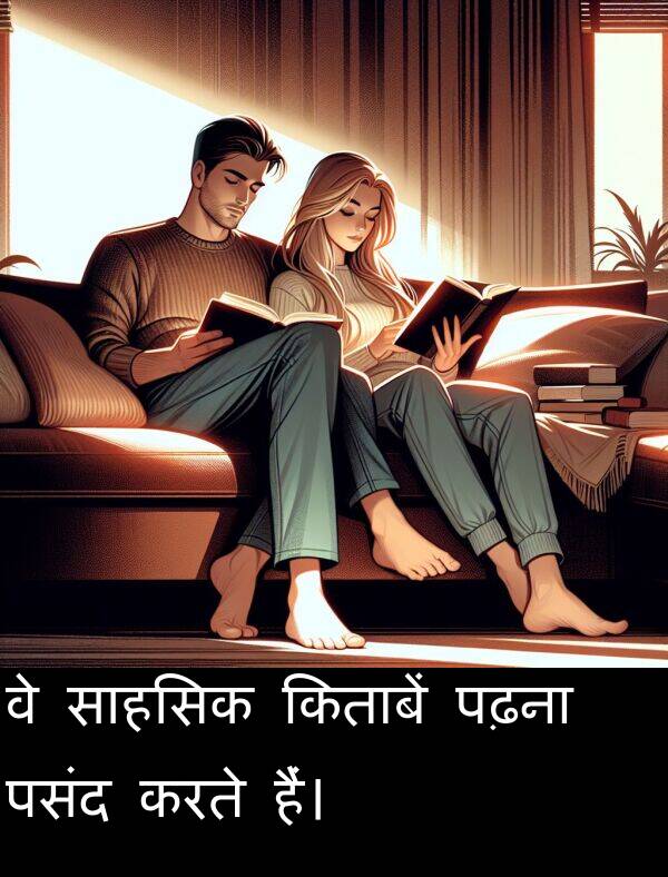 पढ़ना: वे साहसिक किताबें पढ़ना पसंद करते हैं।