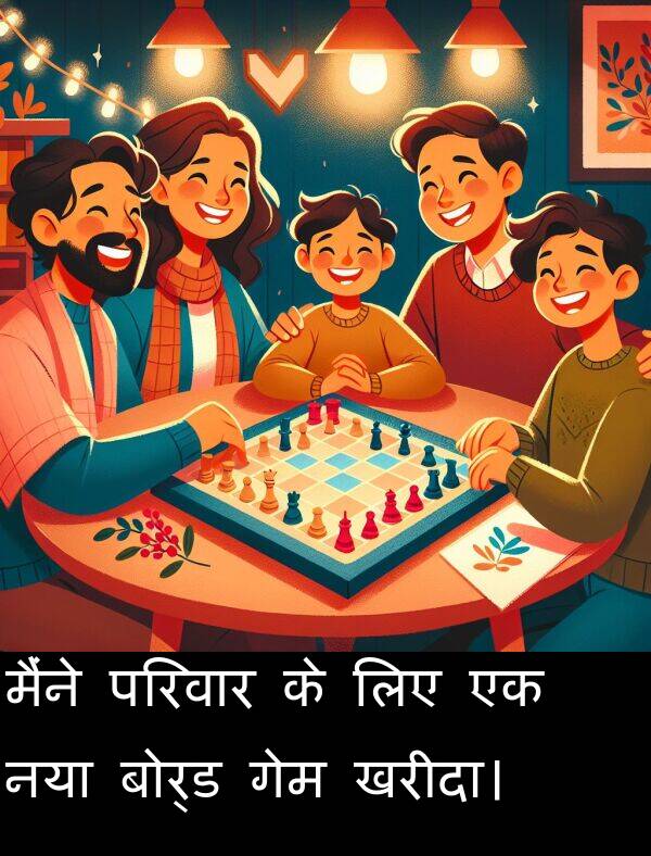 परिवार: मैंने परिवार के लिए एक नया बोर्ड गेम खरीदा।