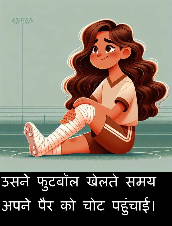 पहुंचाई।: उसने फुटबॉल खेलते समय अपने पैर को चोट पहुंचाई।