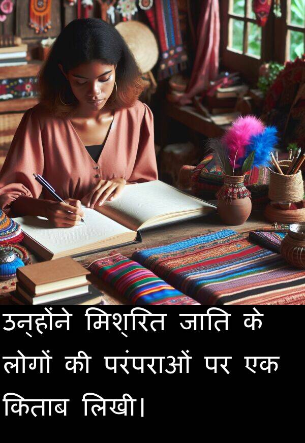 लिखी।: उन्होंने मिश्रित जाति के लोगों की परंपराओं पर एक किताब लिखी।