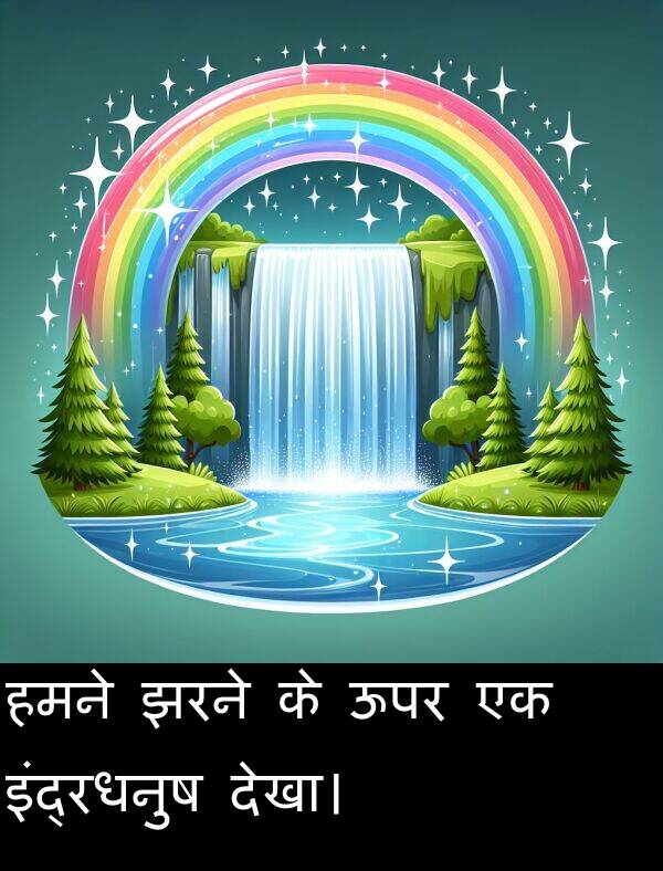 हमने: हमने झरने के ऊपर एक इंद्रधनुष देखा।