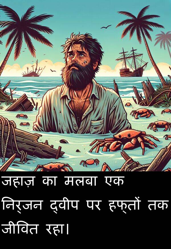 मलबा: जहाज़ का मलबा एक निर्जन द्वीप पर हफ्तों तक जीवित रहा।