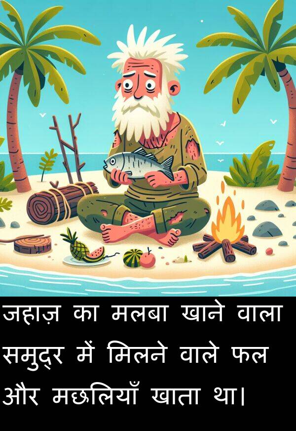 खाता: जहाज़ का मलबा खाने वाला समुद्र में मिलने वाले फल और मछलियाँ खाता था।