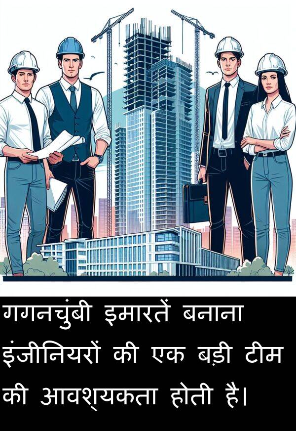 आवश्यकता: गगनचुंबी इमारतें बनाना इंजीनियरों की एक बड़ी टीम की आवश्यकता होती है।