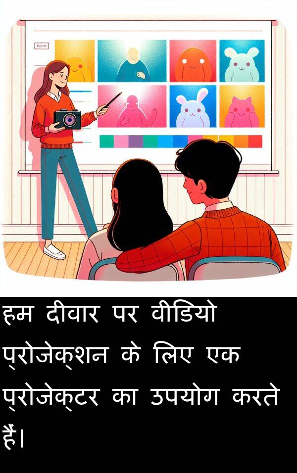 उपयोग: हम दीवार पर वीडियो प्रोजेक्शन के लिए एक प्रोजेक्टर का उपयोग करते हैं।