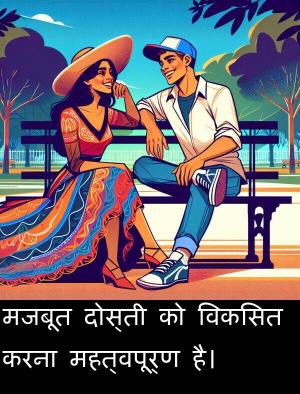 मजबूत: मजबूत दोस्ती को विकसित करना महत्वपूर्ण है।