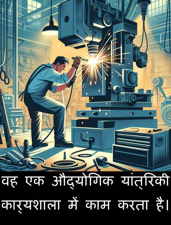 यांत्रिकी: वह एक औद्योगिक यांत्रिकी कार्यशाला में काम करता है।