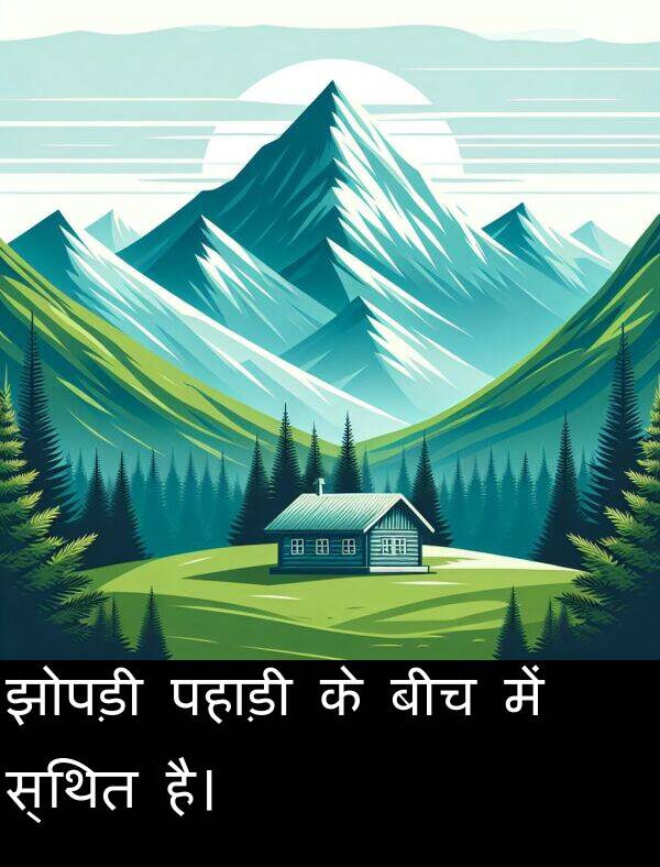 पहाड़ी: झोपड़ी पहाड़ी के बीच में स्थित है।
