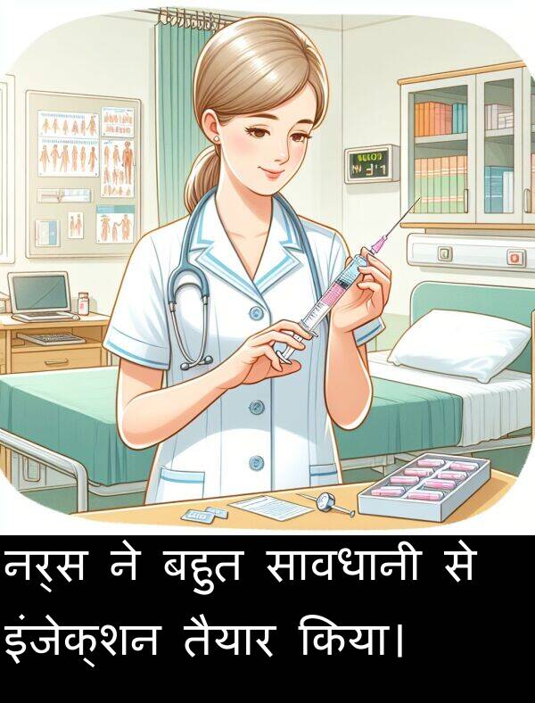 तैयार: नर्स ने बहुत सावधानी से इंजेक्शन तैयार किया।