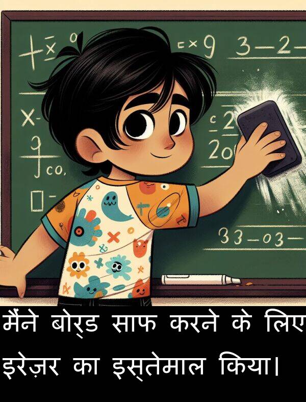 इस्तेमाल: मैंने बोर्ड साफ करने के लिए इरेज़र का इस्तेमाल किया।