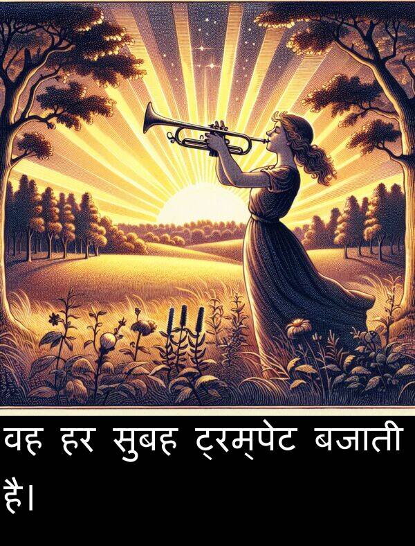 बजाती: वह हर सुबह ट्रम्पेट बजाती है।