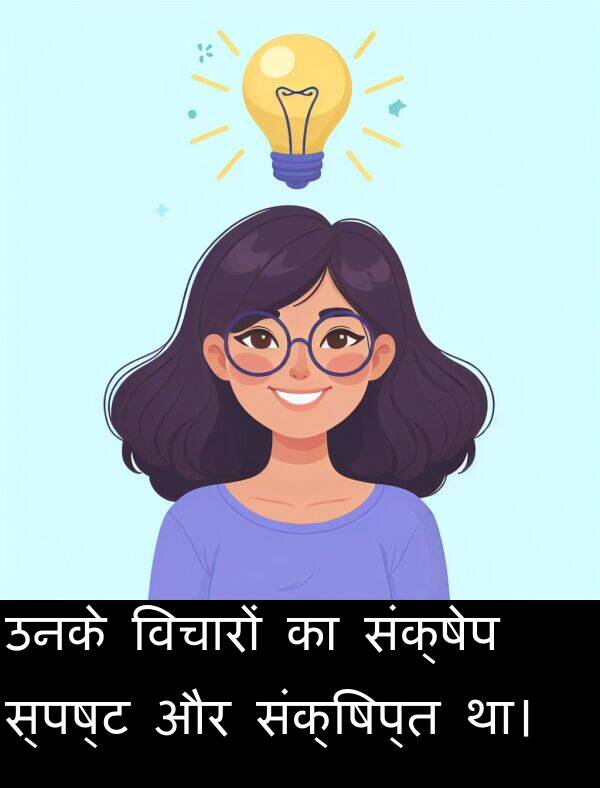 उनके: उनके विचारों का संक्षेप स्पष्ट और संक्षिप्त था।