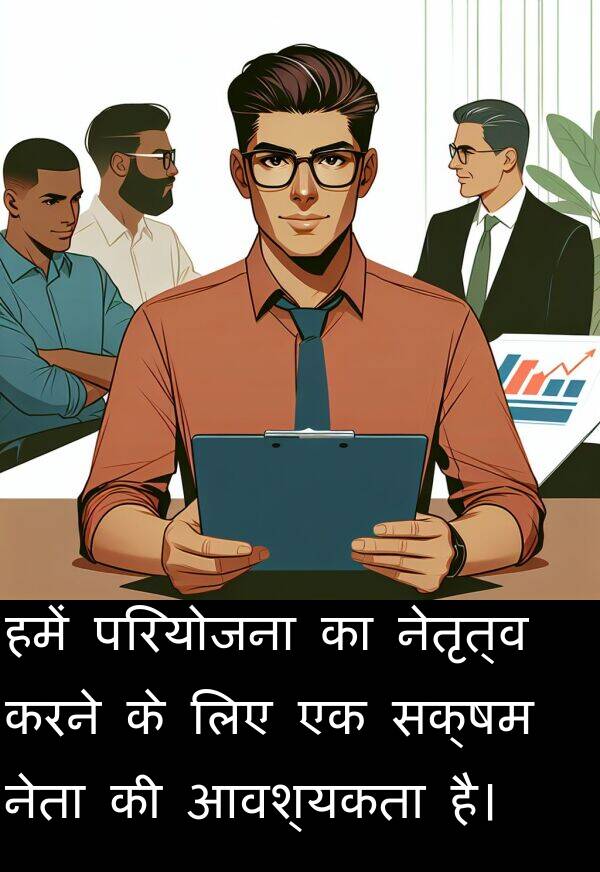 परियोजना: हमें परियोजना का नेतृत्व करने के लिए एक सक्षम नेता की आवश्यकता है।