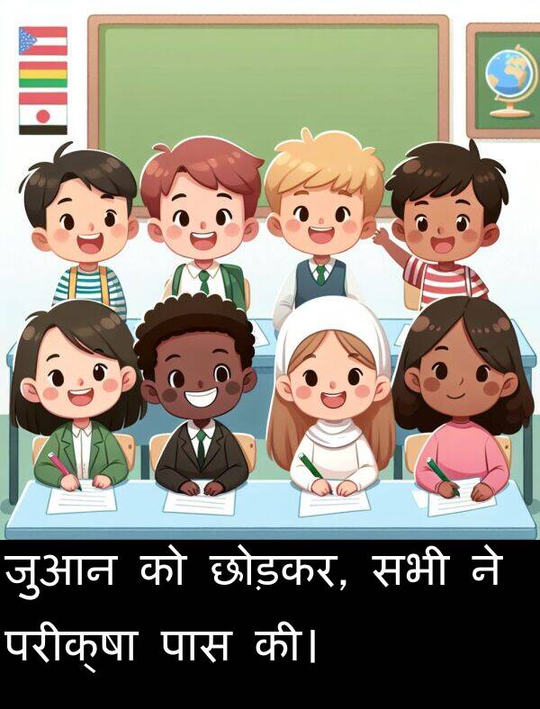 छोड़कर: जुआन को छोड़कर, सभी ने परीक्षा पास की।