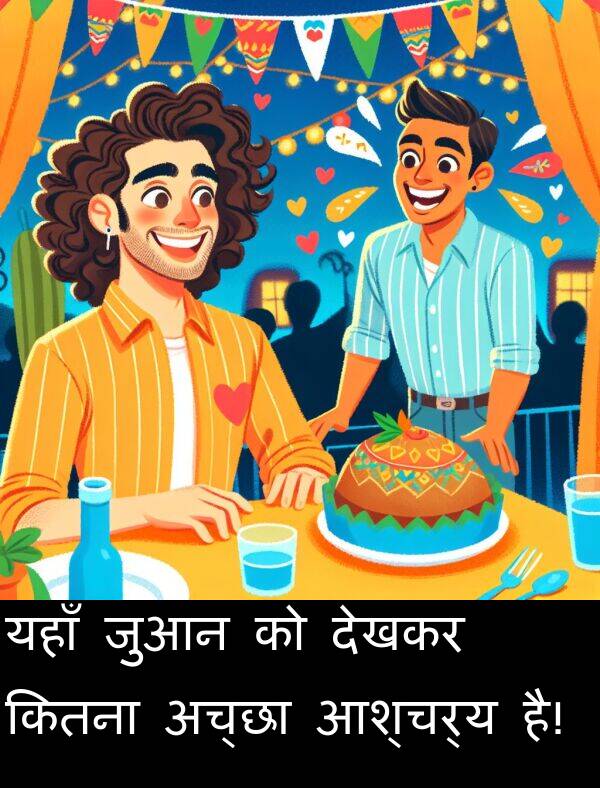 है: यहाँ जुआन को देखकर कितना अच्छा आश्चर्य है!