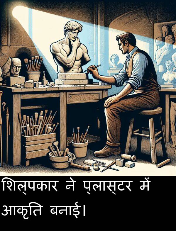 बनाई।: शिल्पकार ने प्लास्टर में आकृति बनाई।