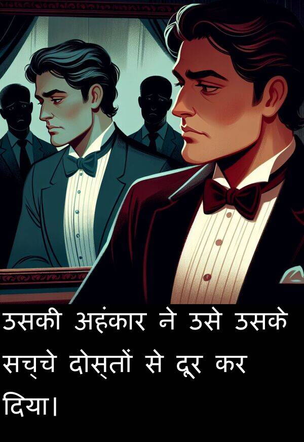 उसे: उसकी अहंकार ने उसे उसके सच्चे दोस्तों से दूर कर दिया।