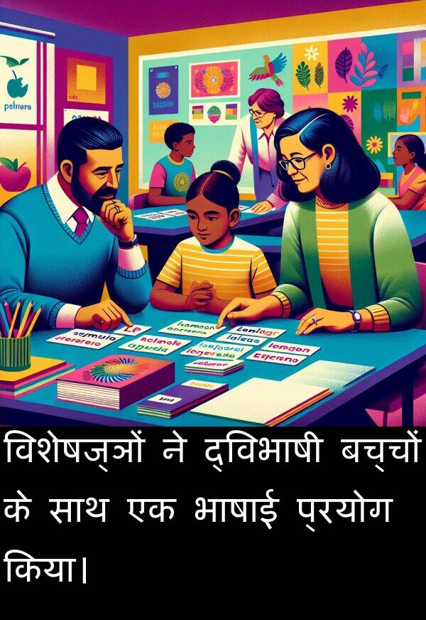 विशेषज्ञों: विशेषज्ञों ने द्विभाषी बच्चों के साथ एक भाषाई प्रयोग किया।