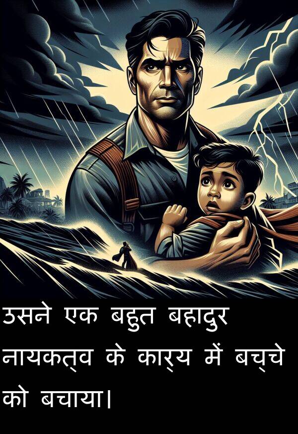 बहादुर: उसने एक बहुत बहादुर नायकत्व के कार्य में बच्चे को बचाया।
