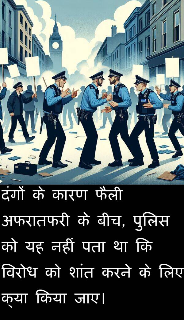 पुलिस: दंगों के कारण फैली अफरातफरी के बीच, पुलिस को यह नहीं पता था कि विरोध को शांत करने के लिए क्या किया जाए।