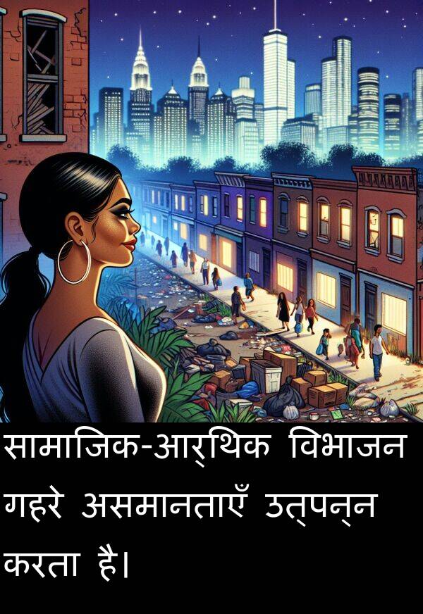 उत्पन्न: सामाजिक-आर्थिक विभाजन गहरे असमानताएँ उत्पन्न करता है।