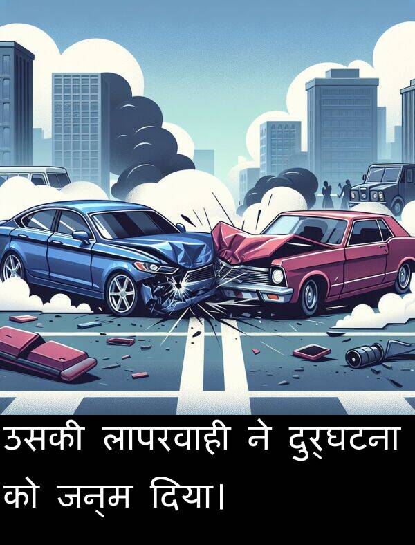 लापरवाही: उसकी लापरवाही ने दुर्घटना को जन्म दिया।