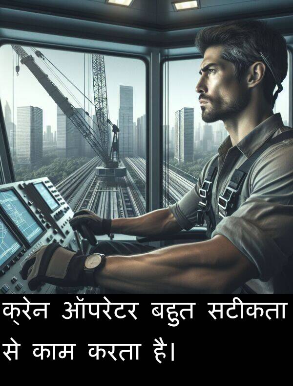 सटीकता: क्रेन ऑपरेटर बहुत सटीकता से काम करता है।