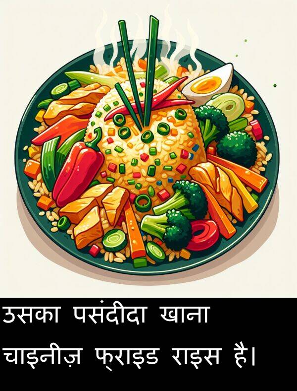 उसका: उसका पसंदीदा खाना चाइनीज़ फ्राइड राइस है।