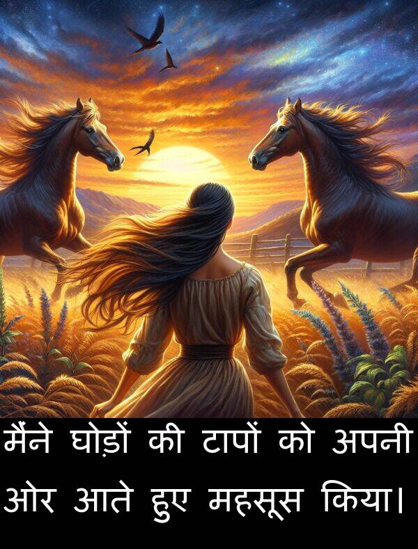 घोड़ों: मैंने घोड़ों की टापों को अपनी ओर आते हुए महसूस किया।