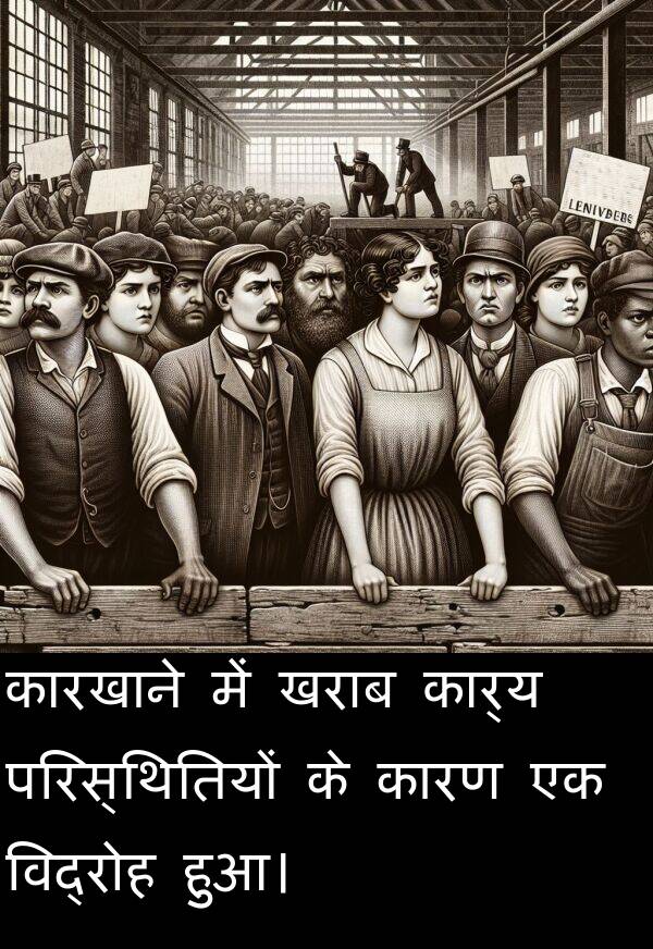 खराब: कारखाने में खराब कार्य परिस्थितियों के कारण एक विद्रोह हुआ।