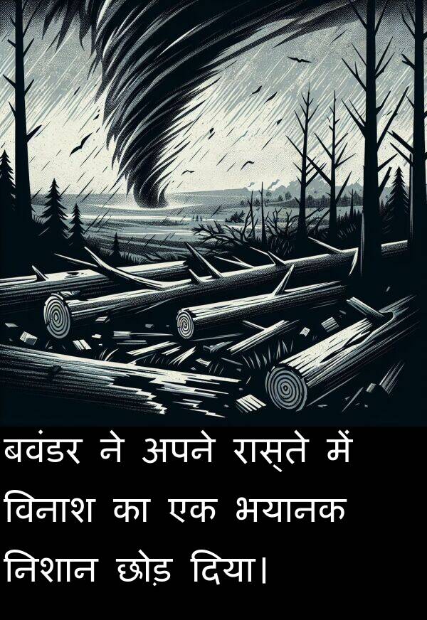बवंडर: बवंडर ने अपने रास्ते में विनाश का एक भयानक निशान छोड़ दिया।