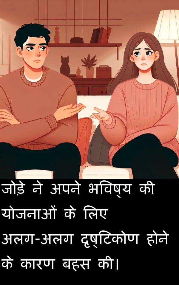 दृष्टिकोण: जोड़े ने अपने भविष्य की योजनाओं के लिए अलग-अलग दृष्टिकोण होने के कारण बहस की।