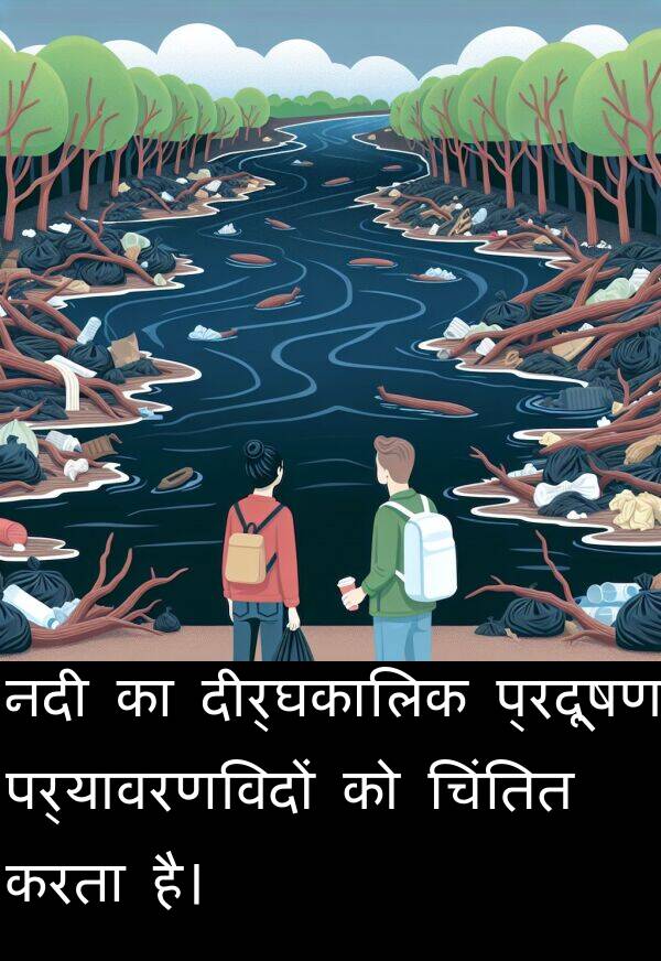 पर्यावरणविदों: नदी का दीर्घकालिक प्रदूषण पर्यावरणविदों को चिंतित करता है।