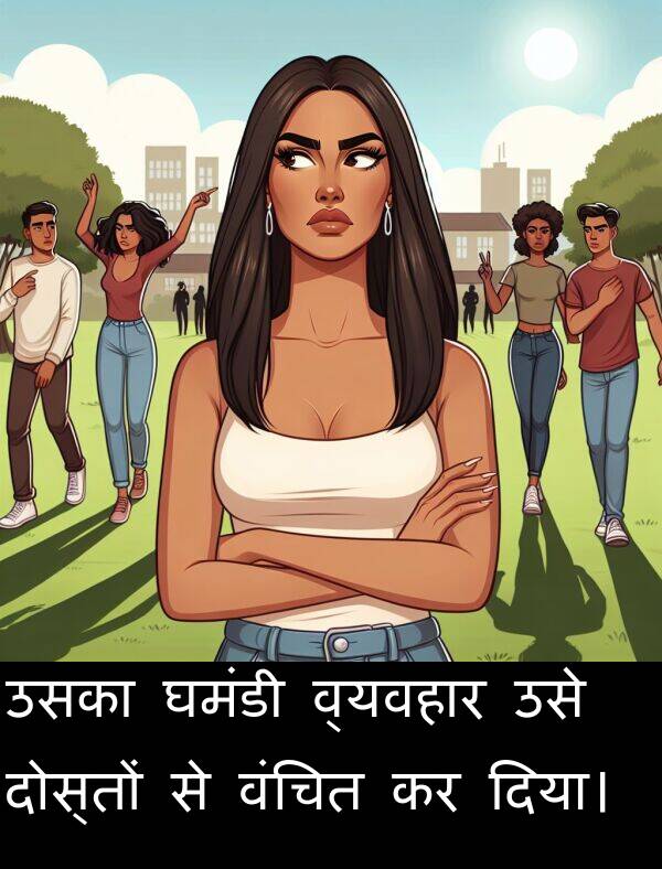 उसका: उसका घमंडी व्यवहार उसे दोस्तों से वंचित कर दिया।