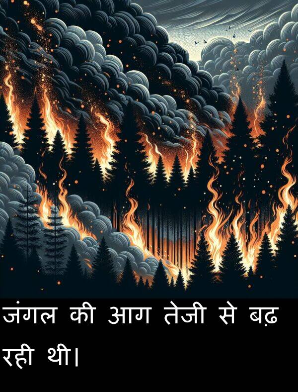 रही: जंगल की आग तेजी से बढ़ रही थी।