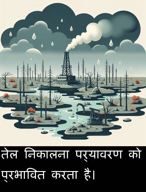 पर्यावरण: तेल निकालना पर्यावरण को प्रभावित करता है।
