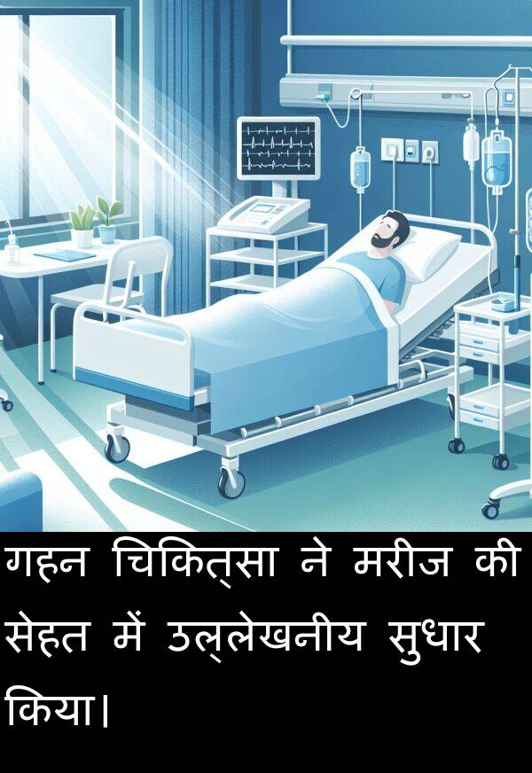 उल्लेखनीय: गहन चिकित्सा ने मरीज की सेहत में उल्लेखनीय सुधार किया।
