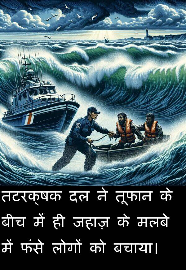 फंसे: तटरक्षक दल ने तूफान के बीच में ही जहाज़ के मलबे में फंसे लोगों को बचाया।