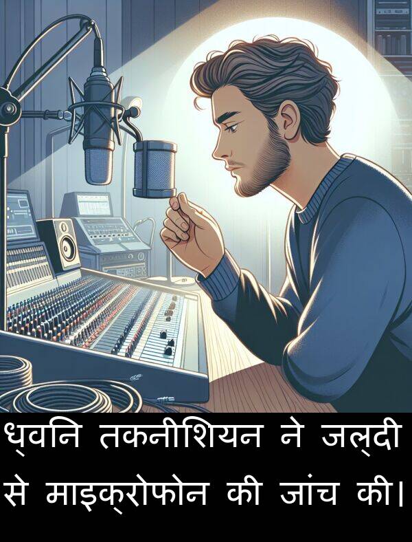ध्वनि: ध्वनि तकनीशियन ने जल्दी से माइक्रोफोन की जांच की।