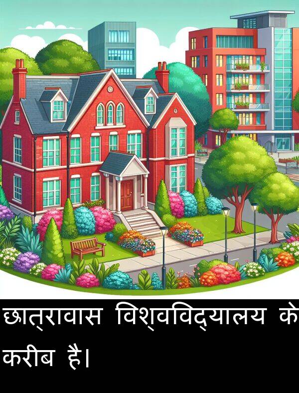 करीब: छात्रावास विश्वविद्यालय के करीब है।
