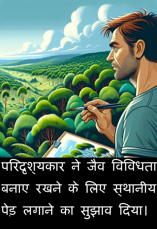 लगाने: परिदृश्यकार ने जैव विविधता बनाए रखने के लिए स्थानीय पेड़ लगाने का सुझाव दिया।