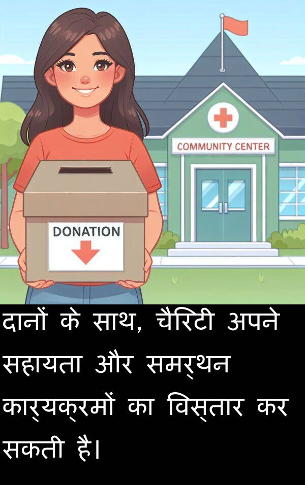 विस्तार: दानों के साथ, चैरिटी अपने सहायता और समर्थन कार्यक्रमों का विस्तार कर सकती है।