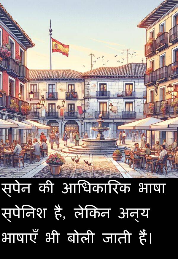 लेकिन: स्पेन की आधिकारिक भाषा स्पेनिश है, लेकिन अन्य भाषाएँ भी बोली जाती हैं।
