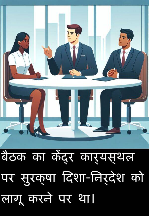 कार्यस्थल: बैठक का केंद्र कार्यस्थल पर सुरक्षा दिशा-निर्देश को लागू करने पर था।