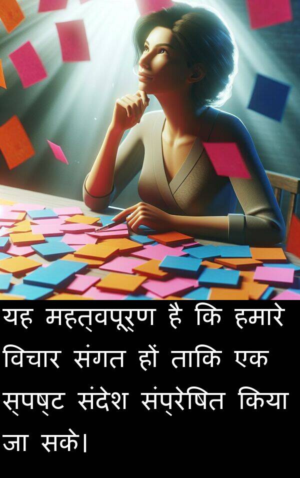 हों: यह महत्वपूर्ण है कि हमारे विचार संगत हों ताकि एक स्पष्ट संदेश संप्रेषित किया जा सके।