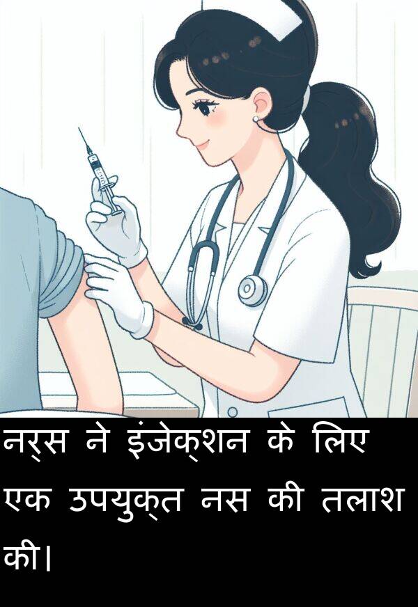 उपयुक्त: नर्स ने इंजेक्शन के लिए एक उपयुक्त नस की तलाश की।