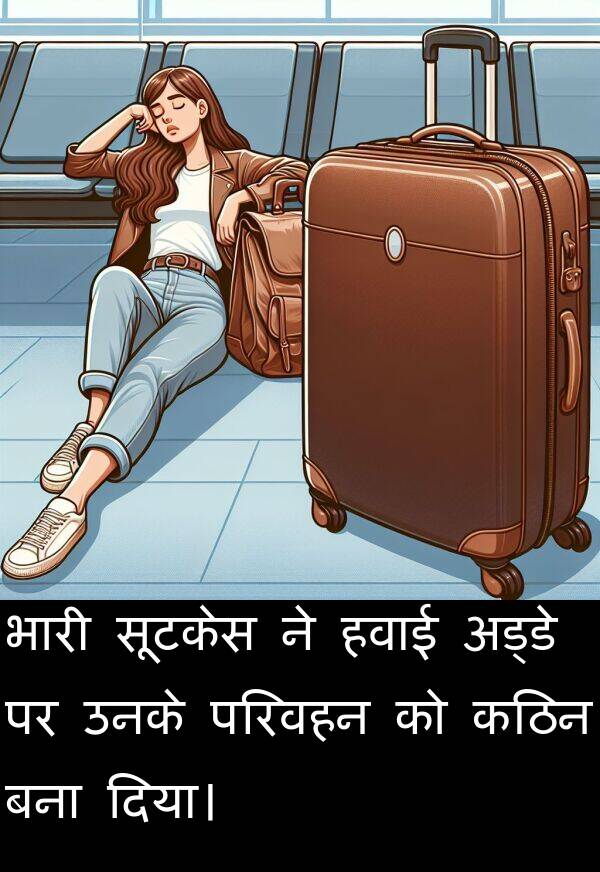 परिवहन: भारी सूटकेस ने हवाई अड्डे पर उनके परिवहन को कठिन बना दिया।