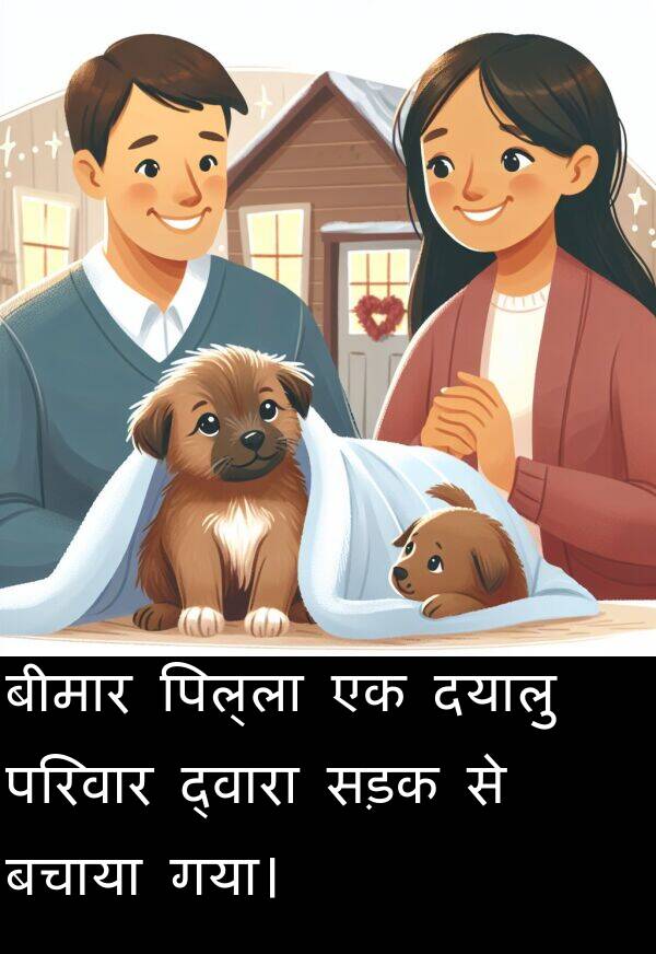 परिवार: बीमार पिल्ला एक दयालु परिवार द्वारा सड़क से बचाया गया।