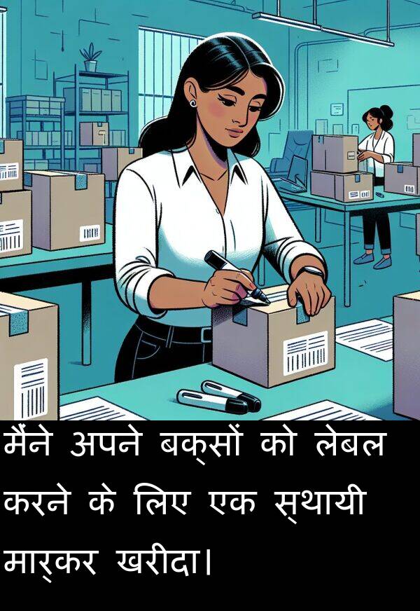 लेबल: मैंने अपने बक्सों को लेबल करने के लिए एक स्थायी मार्कर खरीदा।