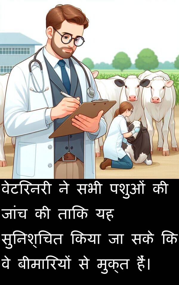 पशुओं: वेटरिनरी ने सभी पशुओं की जांच की ताकि यह सुनिश्चित किया जा सके कि वे बीमारियों से मुक्त हैं।